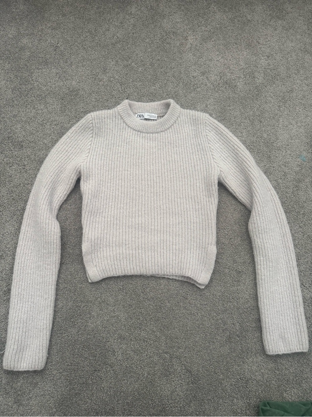 Zara Cream Ribbed Slit On The Sides Sweater